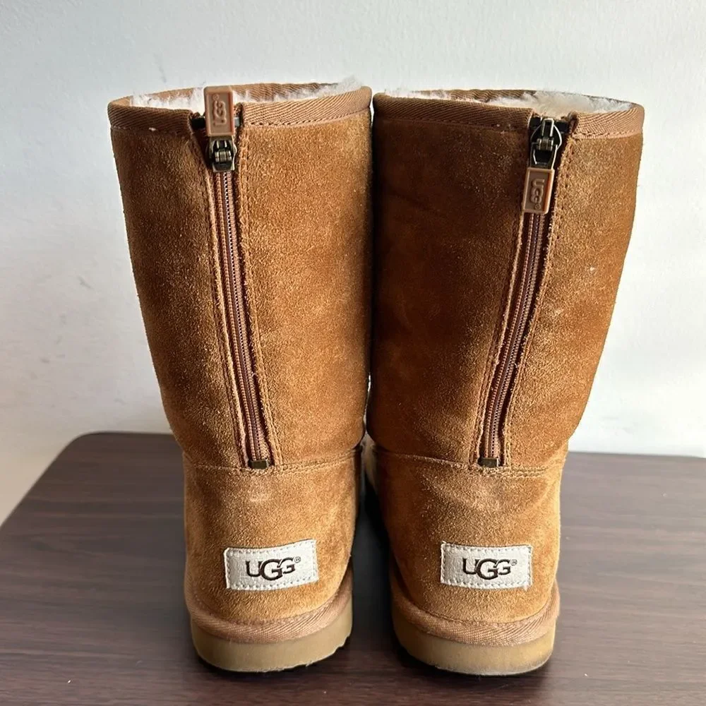 UGG Lil Sunshine II Back Zipper Tall Suede Boots Chestnut Tan Sz 4